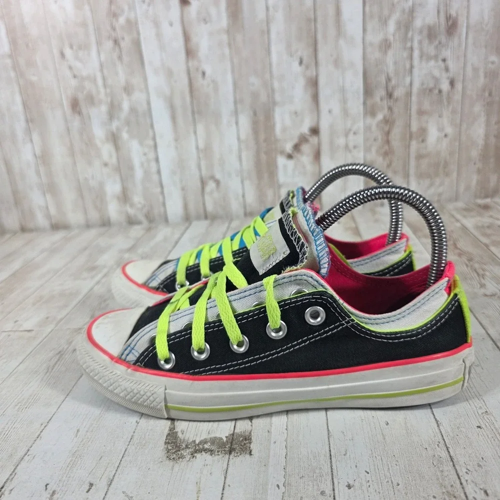 Converse Chuck Taylor All Star Double Tongue Neon Black Pink Green Womens 6 - Picture 4 of 8